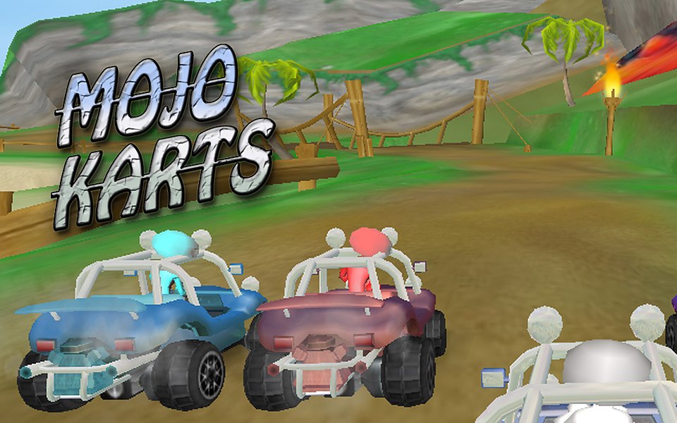 Mojo Karts title art and in-game imagery